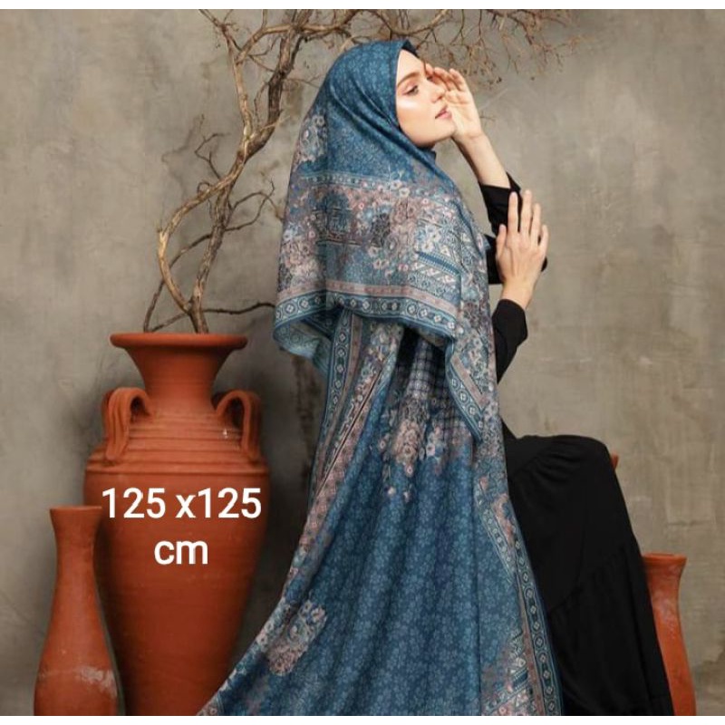 SALE HIJAB / SYARI RIHANN BIRU TUA / COD / KERUDUNG VOAL MOTIF / SEGI EMPAT VOAL / JILBAB TERBARU / 