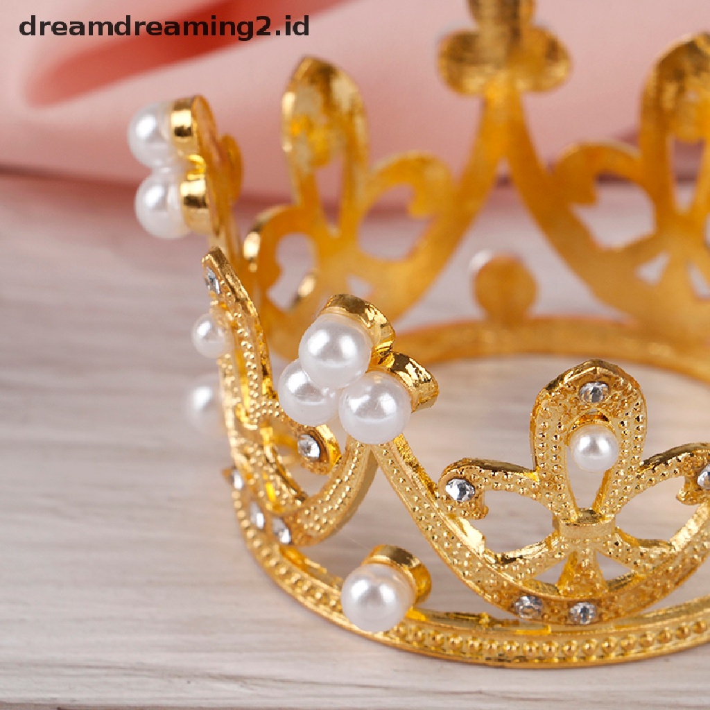 (dream) Mini Gold Crown Princess Topper Kristal Mutiara Tiara Rambut Valene Hadiah Hari.