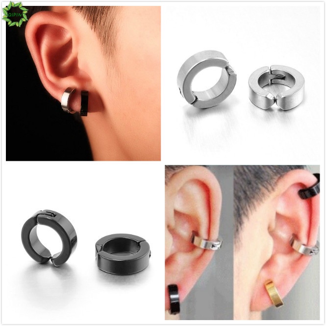 1pasang Pria Wanita Kepribadian Gaya Punk Non-Piercing Stainless Steel Telinga Tulang Klip Hoop Earrings Jewelry