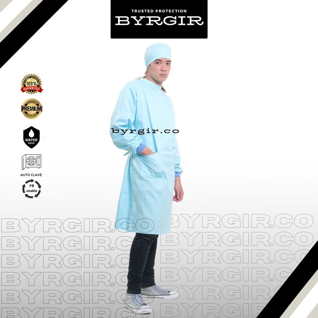 BYRGIR  Surgical Gown Baju Gaun Operasi Katun Oxford Waterproof APD Perawat Rumah Sakit