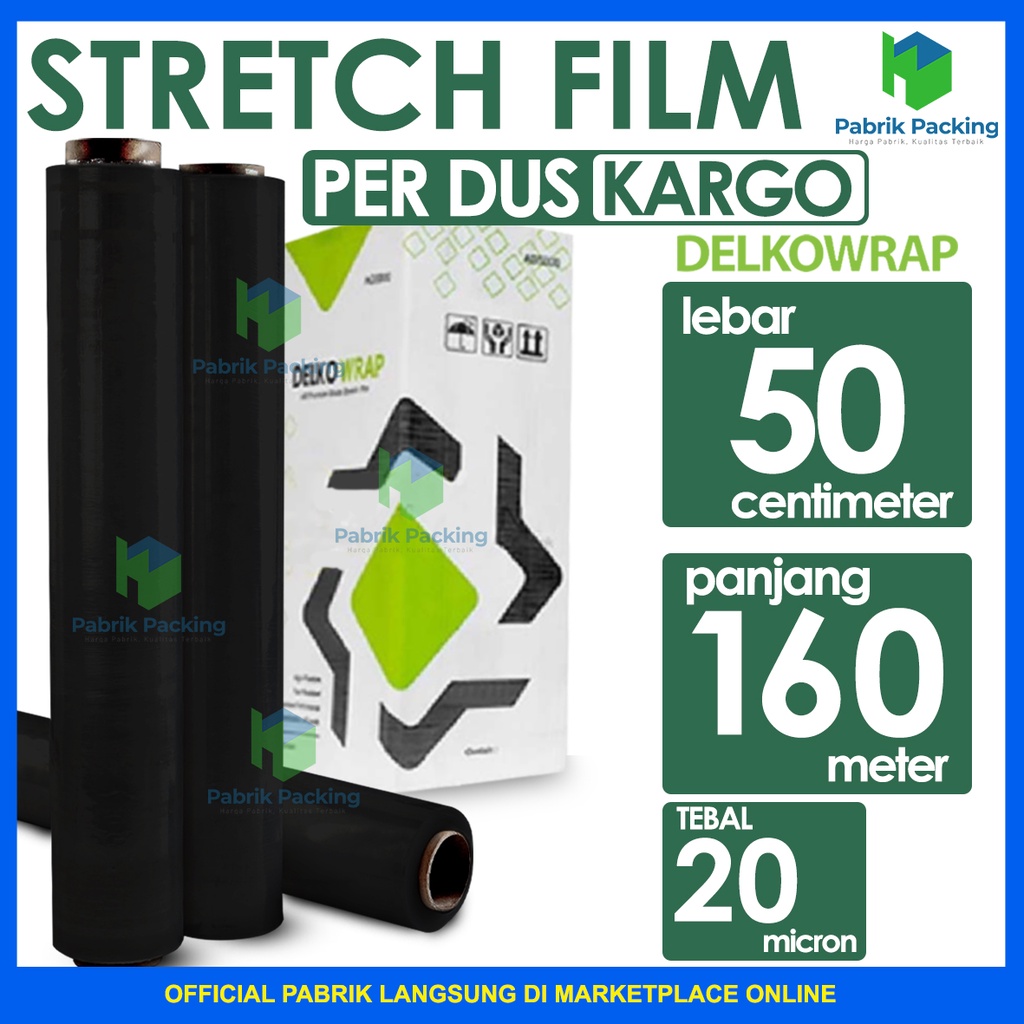 

Plastik Wrap Stretch Film Hitam Delkowrap Ukuran 50CM X 160M Tebal 1 Dus Kargo