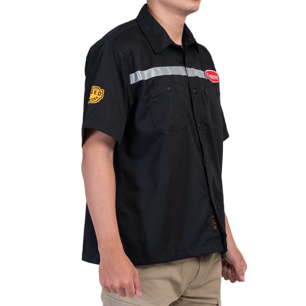 WORKSHIRT SHORT KEMEJA KERJA REFLEKTOR PATCH LENGAN PENDEK BY ENGINEER WORKWEAR