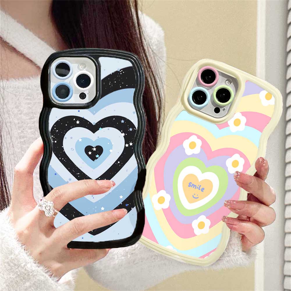 Redmi 10 10C 10A 9C 9A 9T Redmi Note 11 Pro Note11S Note10 5G 10s Note9 Note8 Poco M5S X3 NFC M3 Redmi A1 Gradasi Rainbow Love Hati Bling Bintang Wavy Edge Soft Phone Case RIXUAN