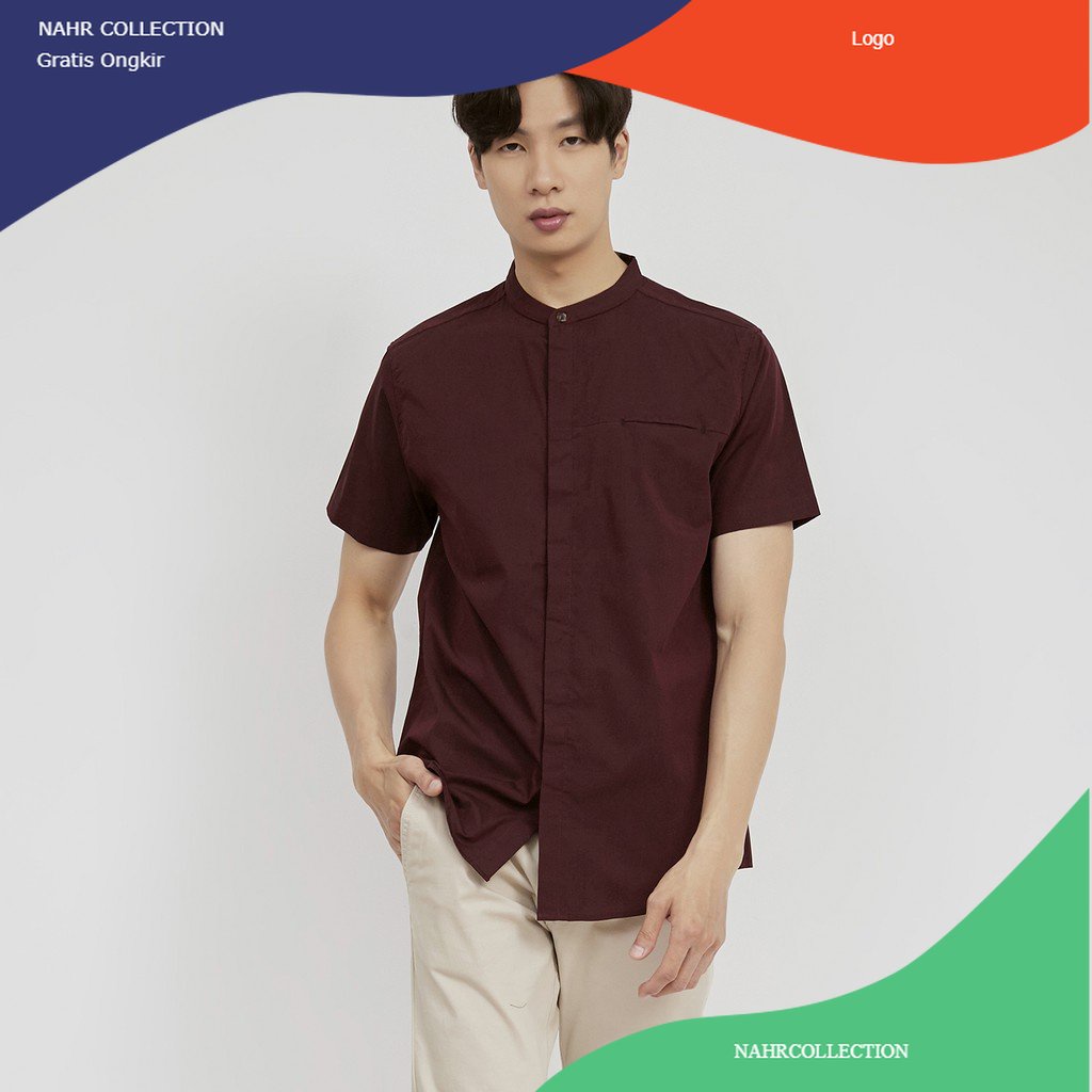 Kemeja Pria Shanghai Polos Pendek Maroon 1972