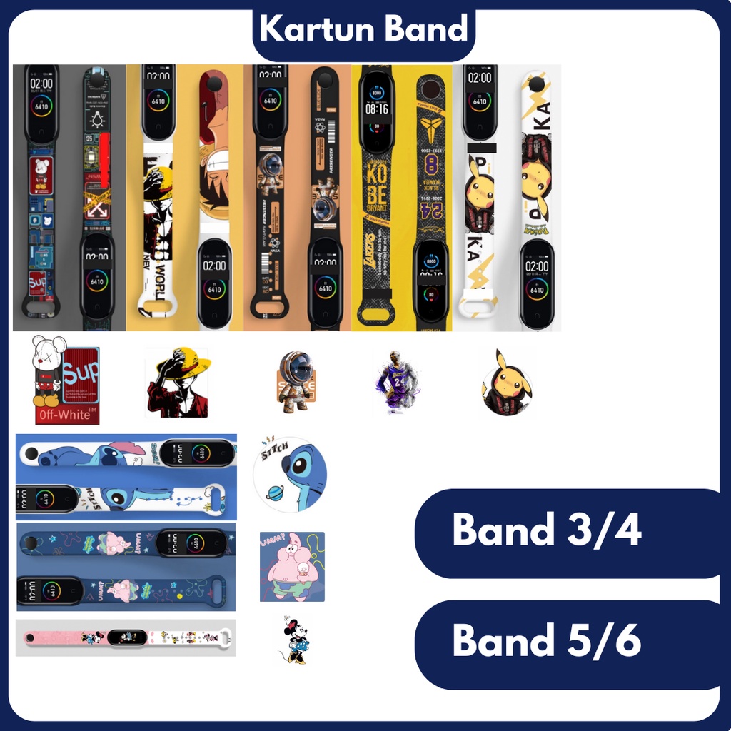 Strap Ml Band 3 Band 4 Band 5 Band 6 Band 7 Strap Silicone Tali Pengganti XlAOMl Ml Band 3/4/5/6/7 Lucu Motif Kartun Anime