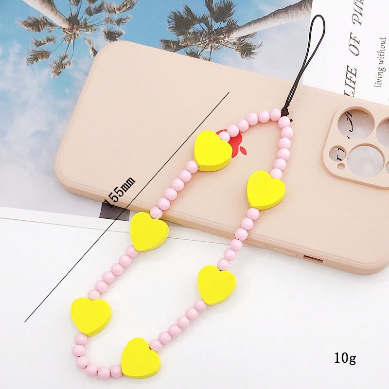 Gadis Lucu Kayu Cinta Hati Merah Muda Manik-Manik Bulat Universal Anti Hilang Rantai Untuk iPhone Android OPPO VIVO Huawei Xiaomi Redmi Samsung Semua Ponsel Earphone Cover