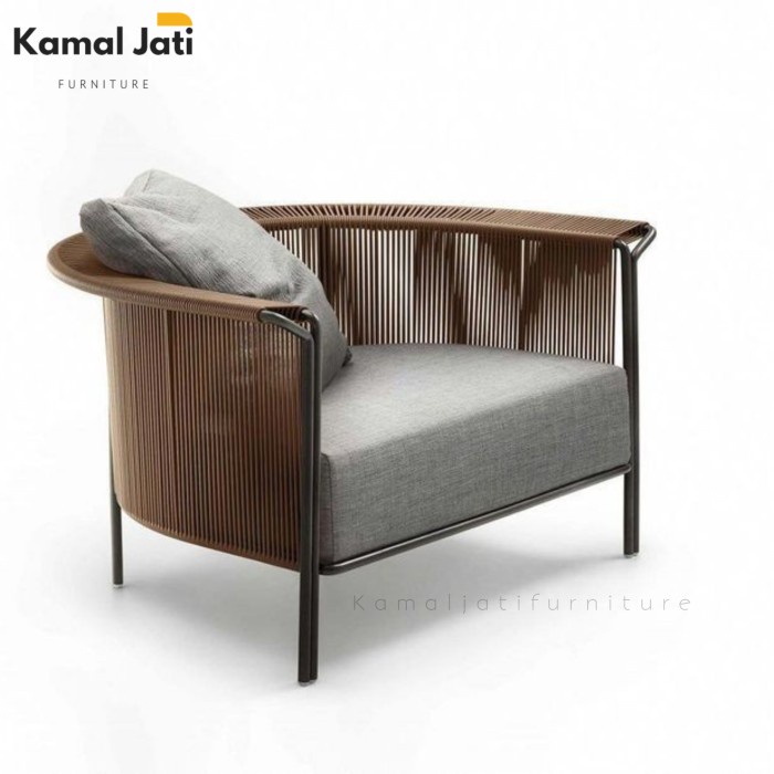 kursi sofa rotan sintetis teras modern, kursi santai rotan kursi taman