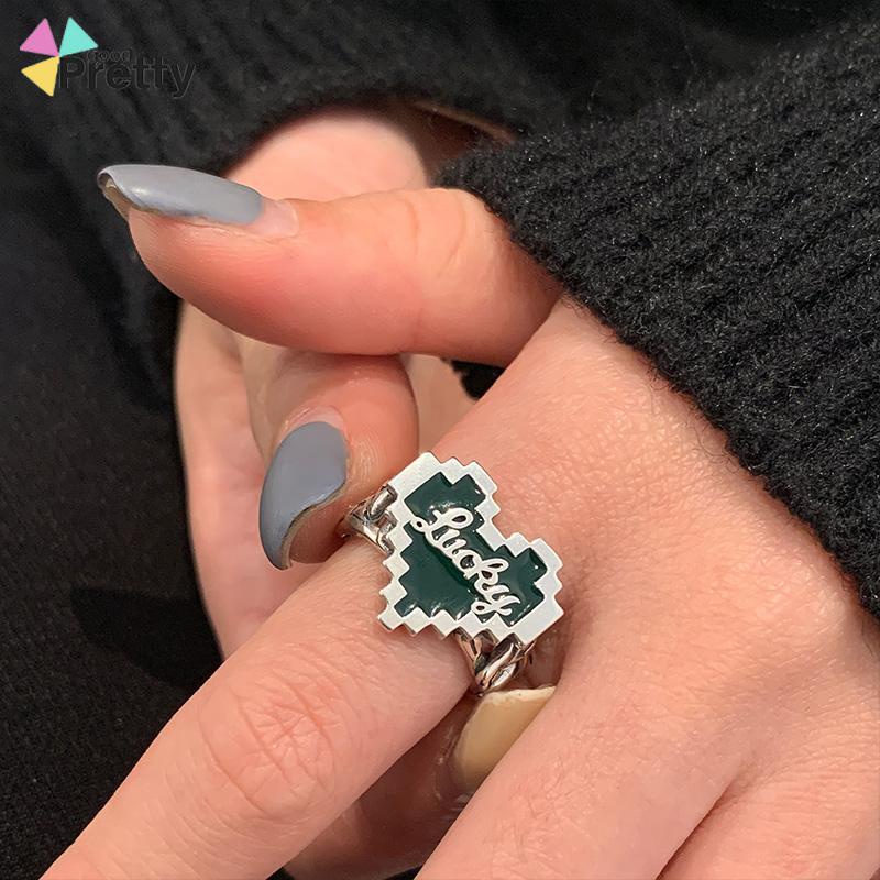 Cincin Huruf Jatuh Minyak Cinta Cinta Halus Berlapis Perak Perempuan Retro Elegan Cahaya Mewah Cincin Terbuka - PD