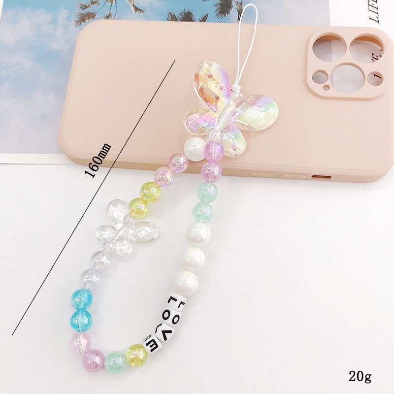 3d Multifaced Butterfly Dazzle Bulat Transaprent Beads Untuk iPhone Android OPPO VIVO Huawei Xiaomi Redmi Samsung Semua Ponsel Earphone Case Rantai Anti Hilang