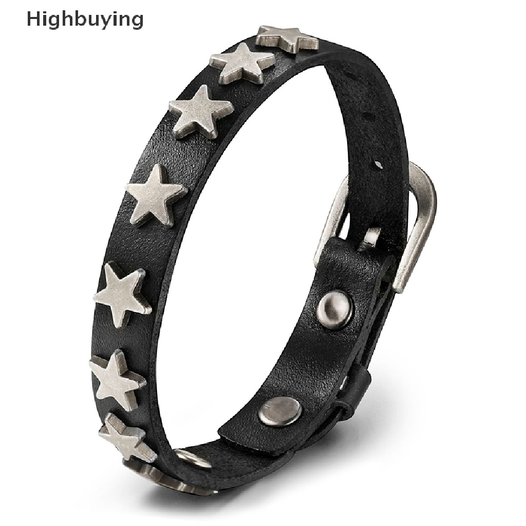 Hbid Punk Vintage Sabuk Gesper Gelang Lilit Paku Bintang Rivet Gelang Kulit Cuff Bracelet Glory