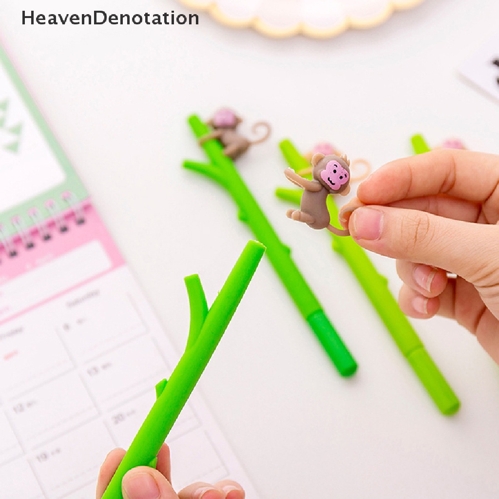 [HeavenDenotation] 2pcs Kartun Monyet Cabang Gel Pen Novelty Alat Tulis Lucu Kartun Gel Pena Siswa Sig Pen Kawaii Perlengkapan Sekolah HDV