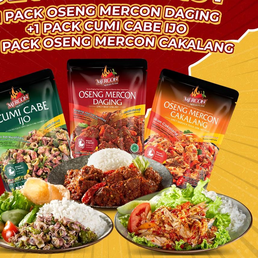 

➾ Mercon Merah Putih - Set Trio Maut || Oseng Mercon Daging + Cumi + Cakalang ☑