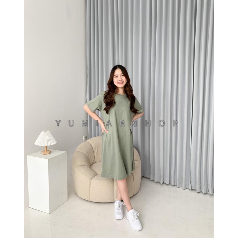 DRESS KATUN POLOS HITAM / BEIGE / SAGE GREEN / DRESS KOREA STYLE
