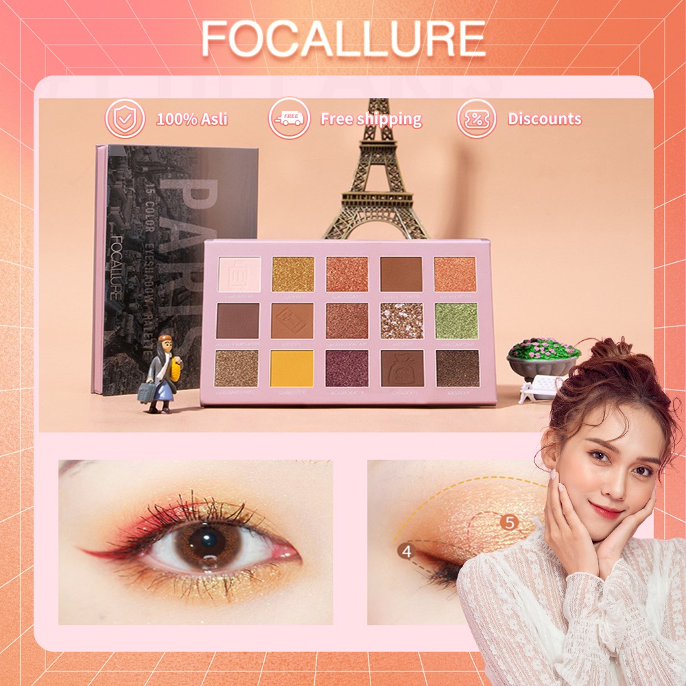 FOCALLURE 15-color Glitter Eyeshadow Palette Tekstur Bubuk Halus Untuk Mata FA100