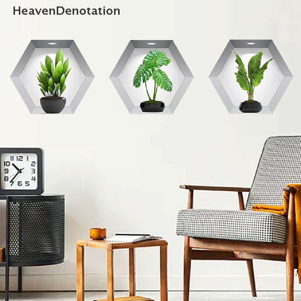 [HeavenDenotation] 3pcs/set 3D Stereoskopik Pot Stiker Dinding Ruang Tamu Wallpaper Stiker HDV