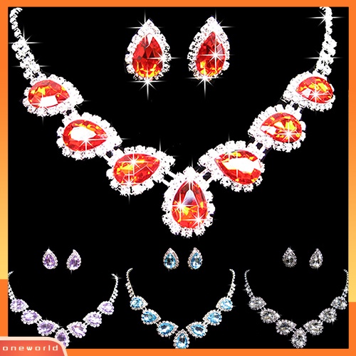 Set Perhiasan: Anting / Kalung Kristal Berlian Imitasi Bentuk Tetes Air Pesta Prom / Pernikahan