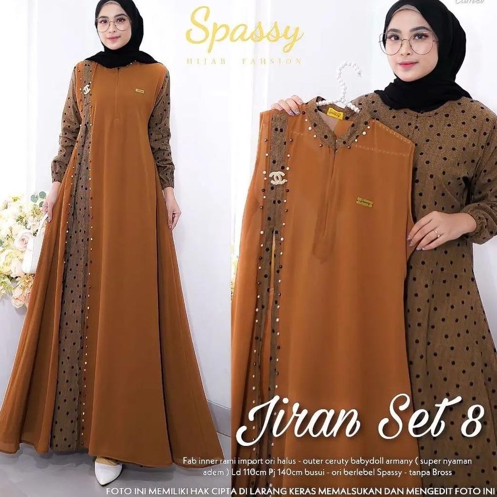 HOT SALE Gamis Terbaru Jiran Set 8 2in1 Gamis + Outher Bahan Rami IMPORT mix Ceruty Premium