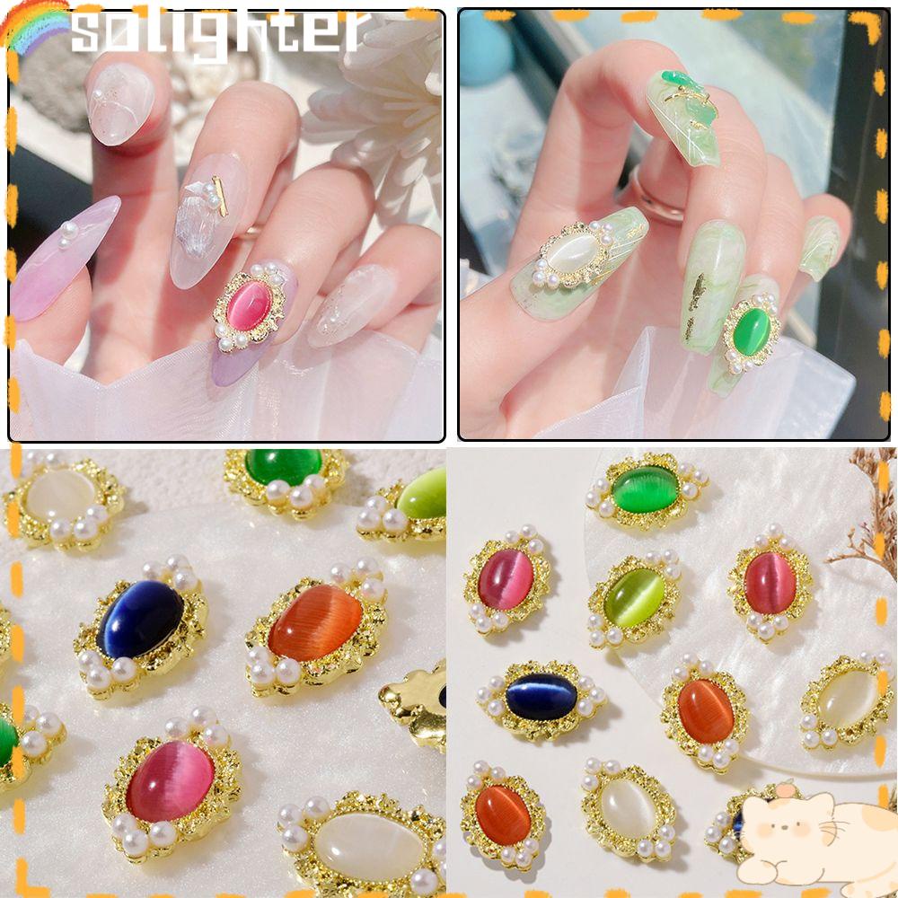 Solighter 5PCS Dekorasi Nail Art DIY Mutiara Opals Kristal Aksesoris Kuku