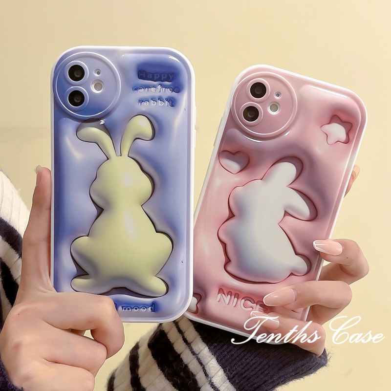 Oppo A78 A17K A57 A77 A76 A96 A16 A16s A16k A15 A15s A54 A74 A55 A95 A94 A93 A53 A33 A32 A5 A9 A31 2020 A3s A5s Reno 8T 7Z 7 6Pro 5f1 F9Pro 3D Vision Rabbit Phone Case Sarung Soft Cover