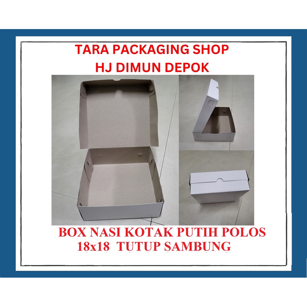 BOX NASI KOTAK PUTIH POLOS 310 GR 18 X 18 CM TUTUP SAMBUNG