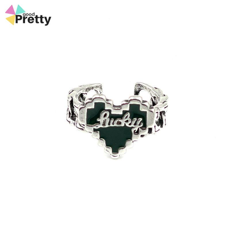 Cincin Huruf Jatuh Minyak Cinta Cinta Halus Berlapis Perak Perempuan Retro Elegan Cahaya Mewah Cincin Terbuka - PD