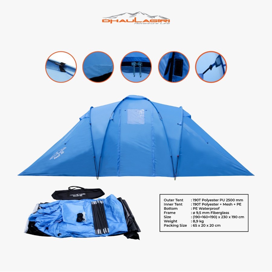 Tenda Camping Dhaulagiri Fami 36 Tenda kemping keluarga ceria kapasitas 6-8 orang