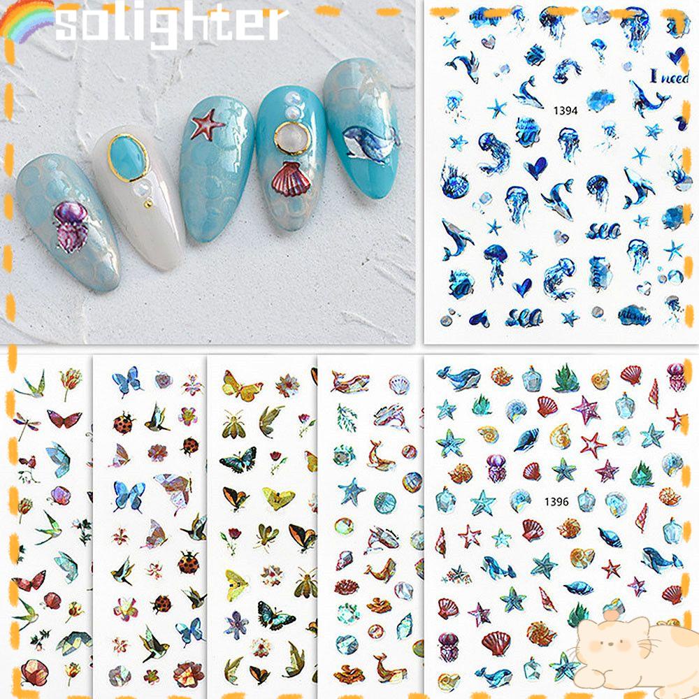 Solighter 1Pc Stiker Kuku Warna-Warni Perekat Stiker Ultra-Tipis Nail Art Dekorasi