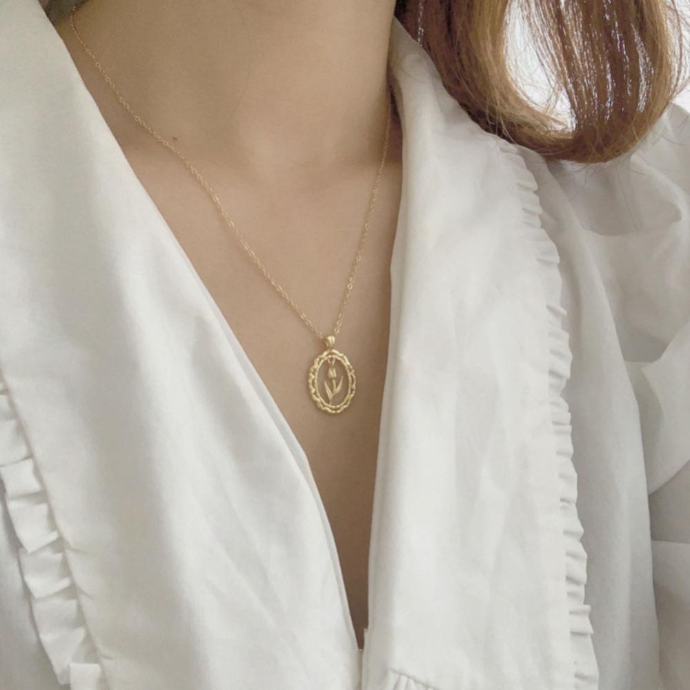Timekey Love and Eternity Tulip Vintage Lace Kalung Wanita Kerah Ringan Rantai Sweater Rantai Elegan Women Necklace Q5Z2