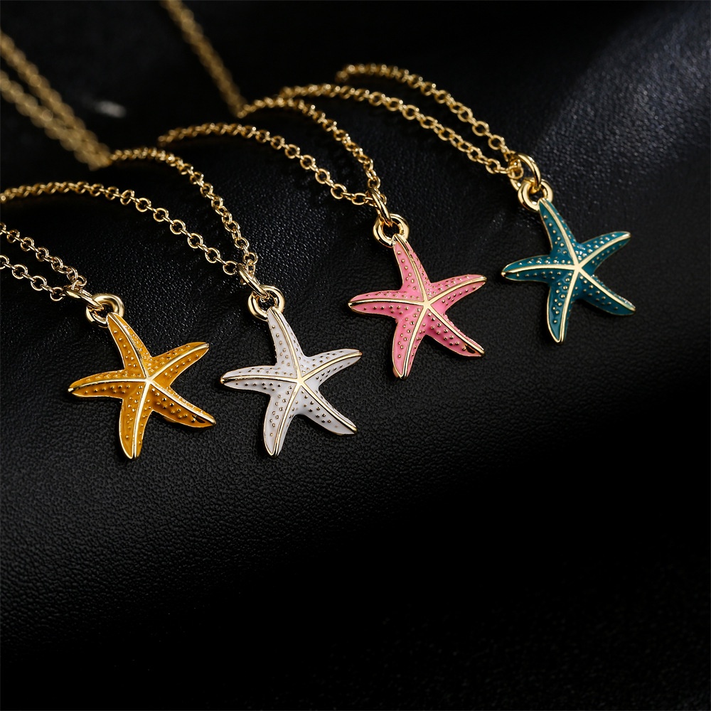 [COD Tangding] Vintage Starfish Pendant Kalung Wanita Gadis Fashion Menetes Minyak Klavikula Rantai Perhiasan