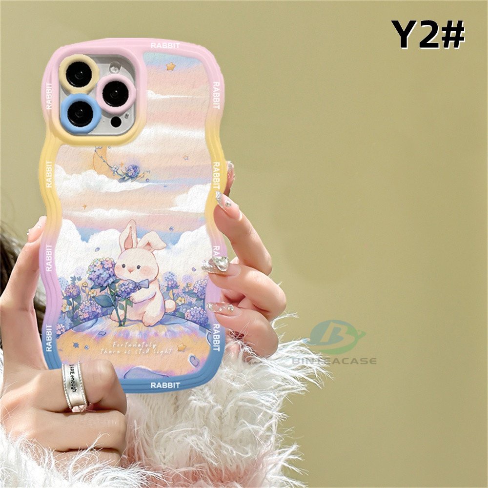 Realme C53 C55 10 C30 C31 C35 C21Y C25Y RealmeC11 2021 C15 C25 C17 C12 C3 C2 Realme 8i 7i 5 5i 6i 7 Pro Lukisan Minyak Motif Bunga Kelinci Paus Ilustrasi Tepi Melengkung TPU Phone Case Binteacase