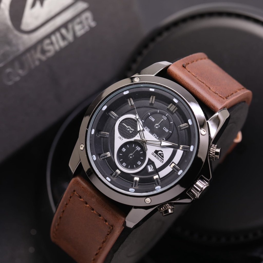 Quiksilver Jam Tangan Pria Kulit Chrono Variasi Free Box Ori QS-6510L