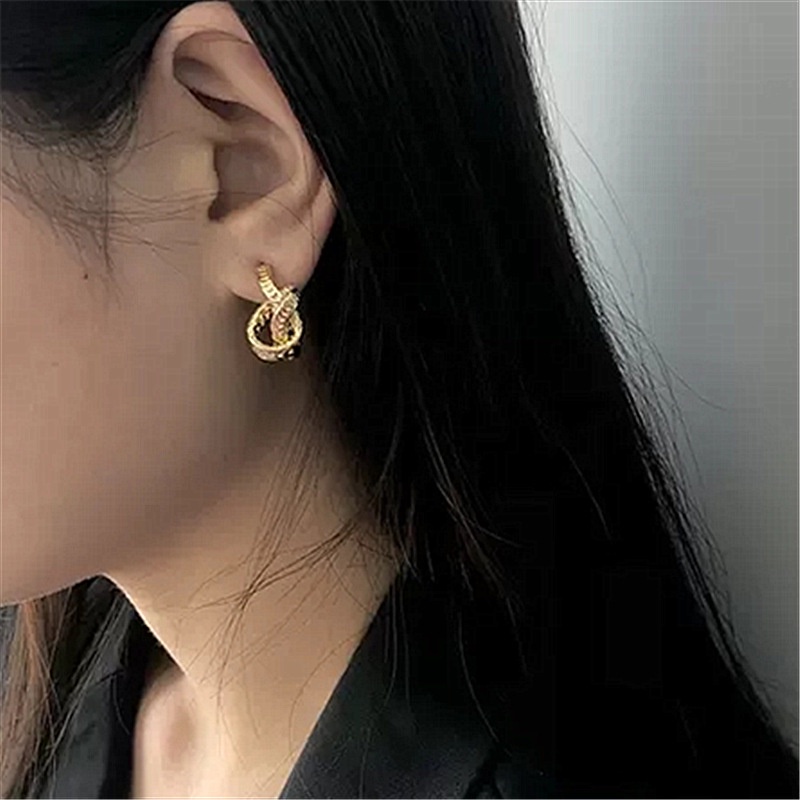 S925 Perak Disepuh Simpul Lingkaran Retro Keren Anting-Anting Gadis Telinga Studs Fashion Aksesori