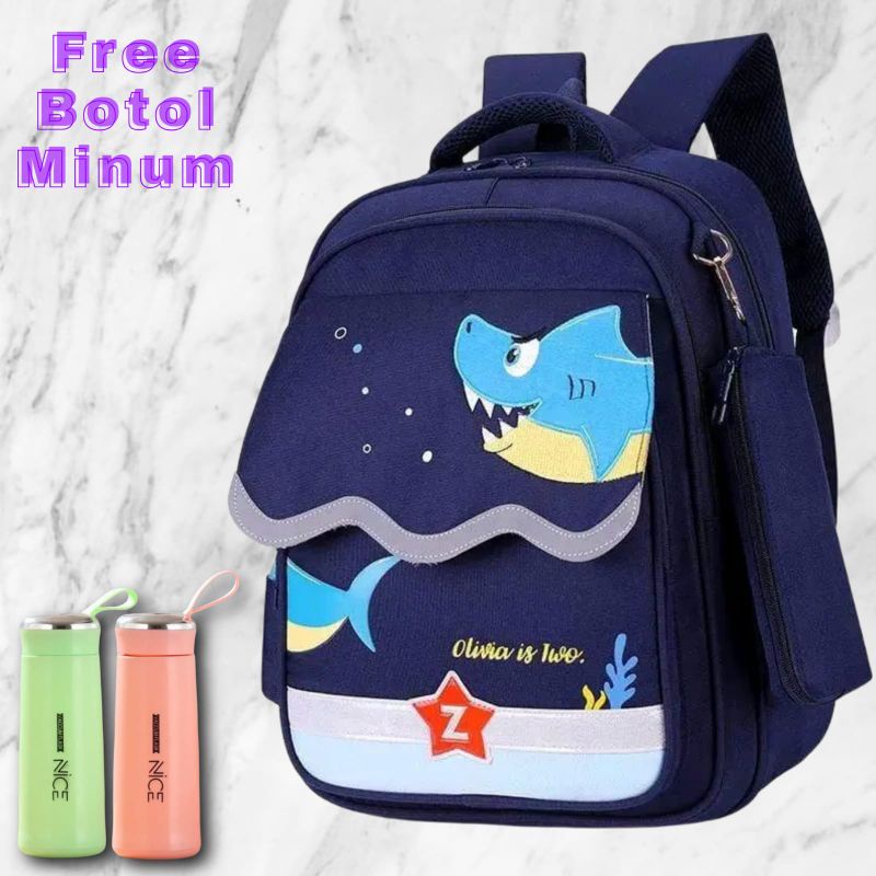 Winben Fashion-TAS RANSEL ANAK SEKOLAH LAKI LAKI SD TK PAUD MOTIF KARTUN HIU