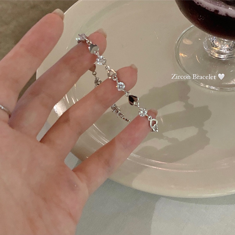 YEEZII Gelang Kristal Hati Gelang Rantai Silver Simple Untuk Aksesoris Perhiasan Wanita