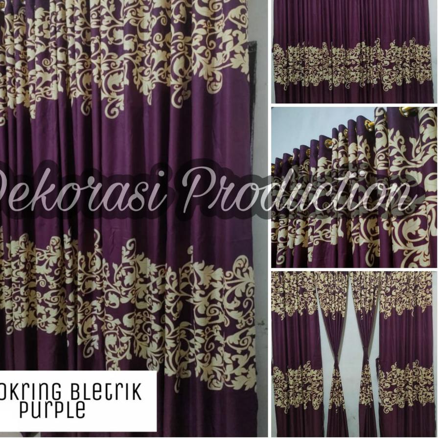 ☞ Tirai Gorden Hordeng Smokring 12 Ring 6 Gelombang Bisa Pintu / Jendela Motif Sultan Batik Ungu ۞