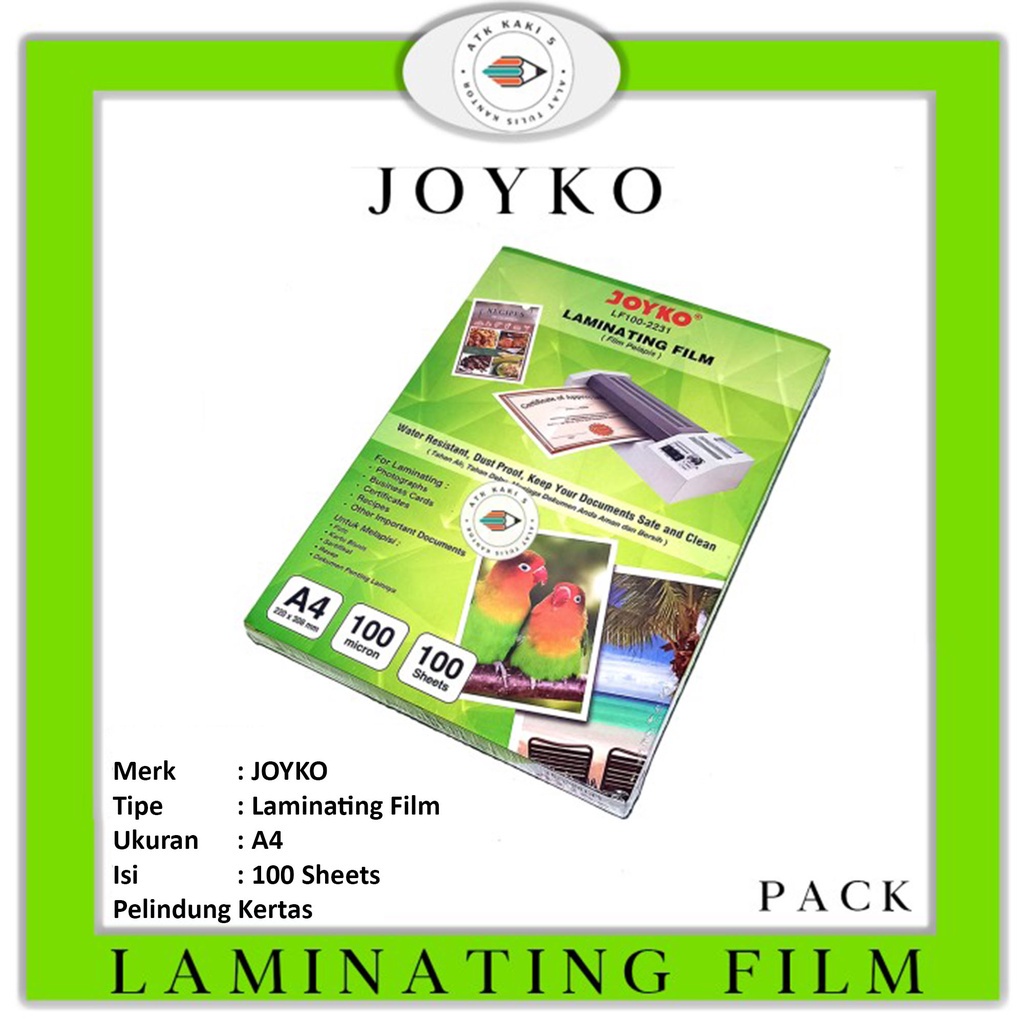 

JOYKO - Film Pelapis A4 / A3 Laminating Film LF100 - 2231 A4 - 3244 A3- PACK