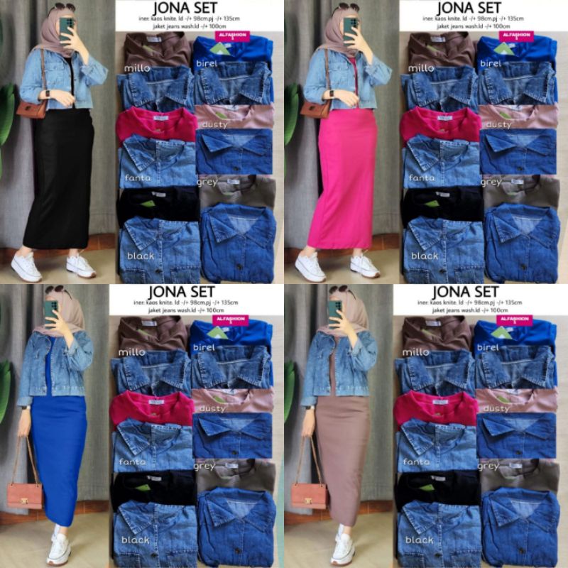 (COD) NEW JONA SET / ONE SET WANITA / DRESS INNER KNITE / SETELAN JAKET JEANS / PAKAIAN MUSLIM WANIT