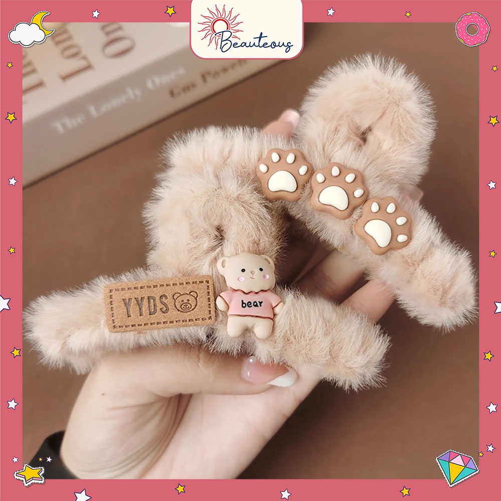 Jepitan Rambut Anak Model Boneka Bulu Halus Karakter Lucu Hair Clips Wanita Dewasa