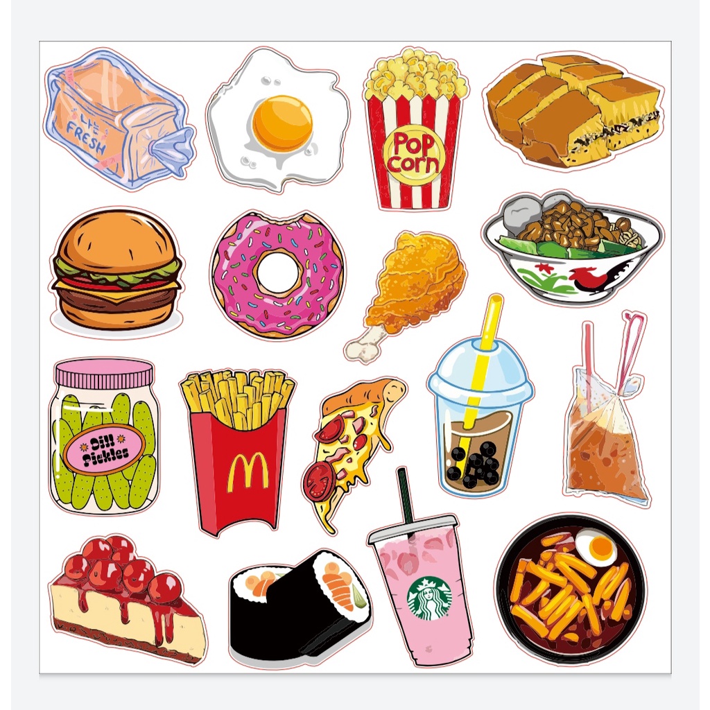 Stiker Pack Kawai Label Makanan Cemilan Fastfood Lucu