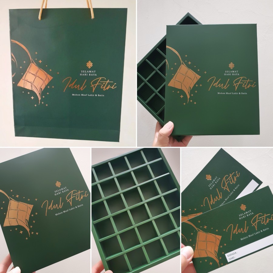 

5 pcs paket 2 paper bag motif hiatu ketupat dus sekat 25 packaging kue nastar edisi hari raya idul fitri