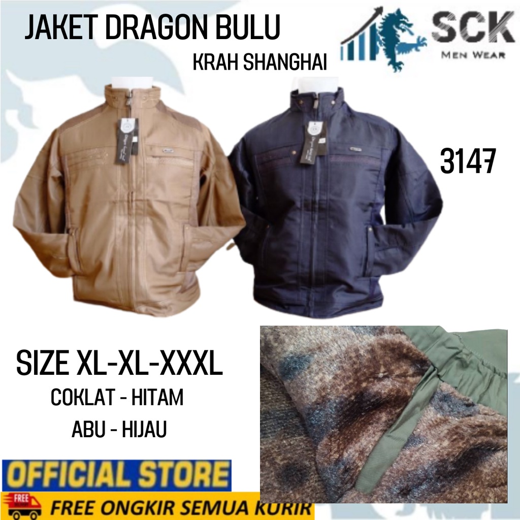 Jaket Pria DRGN 3147 Dalam Bulu Halus ukuran XL-XXXL / Pakaian Bapak Krah Shanghai Halus - sckmenwear GROSIR