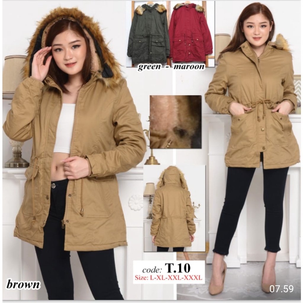 Jaket Parka Wanita T 10 Katun Dalam Bulu / Jaket Cewek Model Parka Musim Dingin Dalam Bulu  KODE T 10 - sckmenwear GROSIR