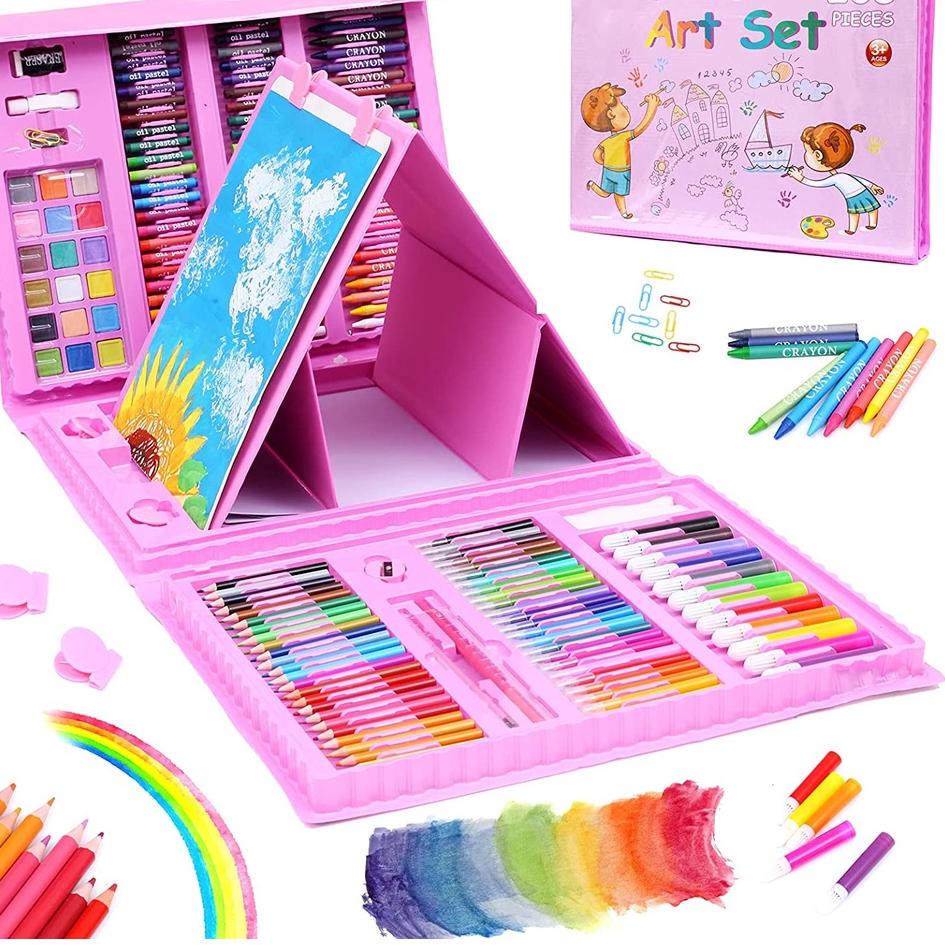 

Terlaris 208pcs Crayon Anak Pengasah Set Alat Menggambar Melukis Anak-anak Crayon Cat Air Pensil
