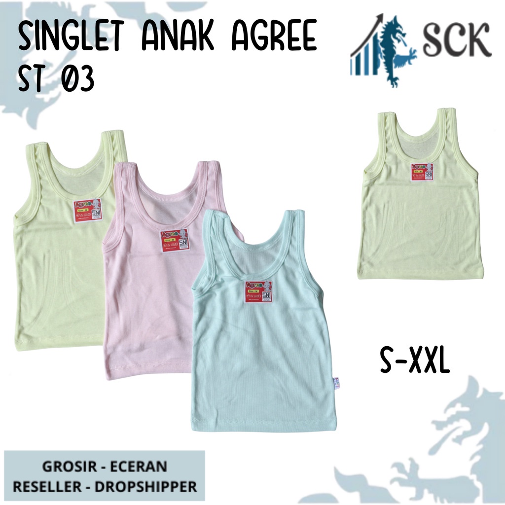 [ISI 3] Singlet Anak AGREE WARNA WARNI ST 03 / Singlet AGREE Kids / Kaos Dalam Anak - sckmenwear GROSIR