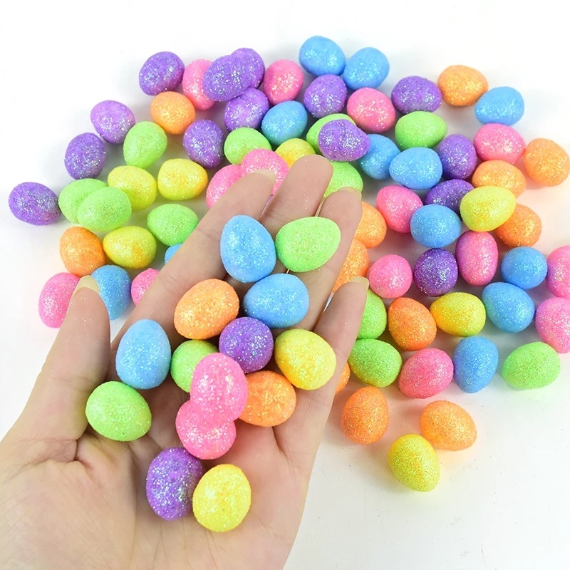 80pcs/bag Telur Foam Paskah Glitter/Telur Burung Merpati Busa Warna-Warni DIY Craft Happy Easter Dekorasi