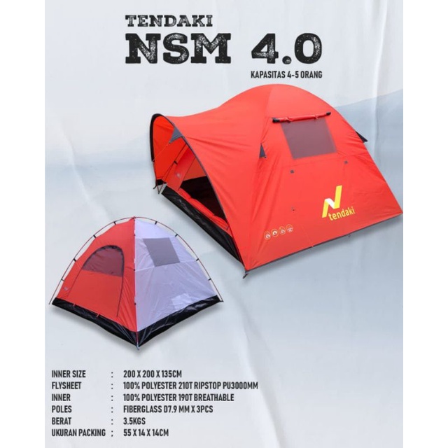 Tenda Camping NSM 4 Orang Tendaki 4 - 5 orang ready PU 3000 mm