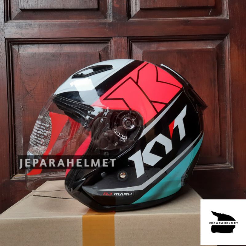 Helm KYT DJ maru Motif #17 Aqua Blue Fuxia Pink Glossy Original | Helm KYT DJ Maru Halfface Motif Or