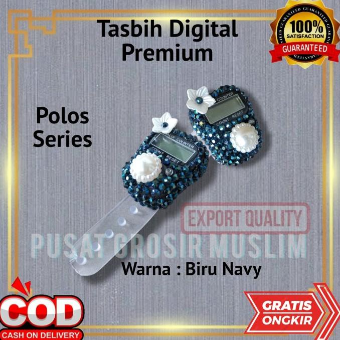 Tasbih Digital Premium Swarovski Motif Polos Warna Biru Navy