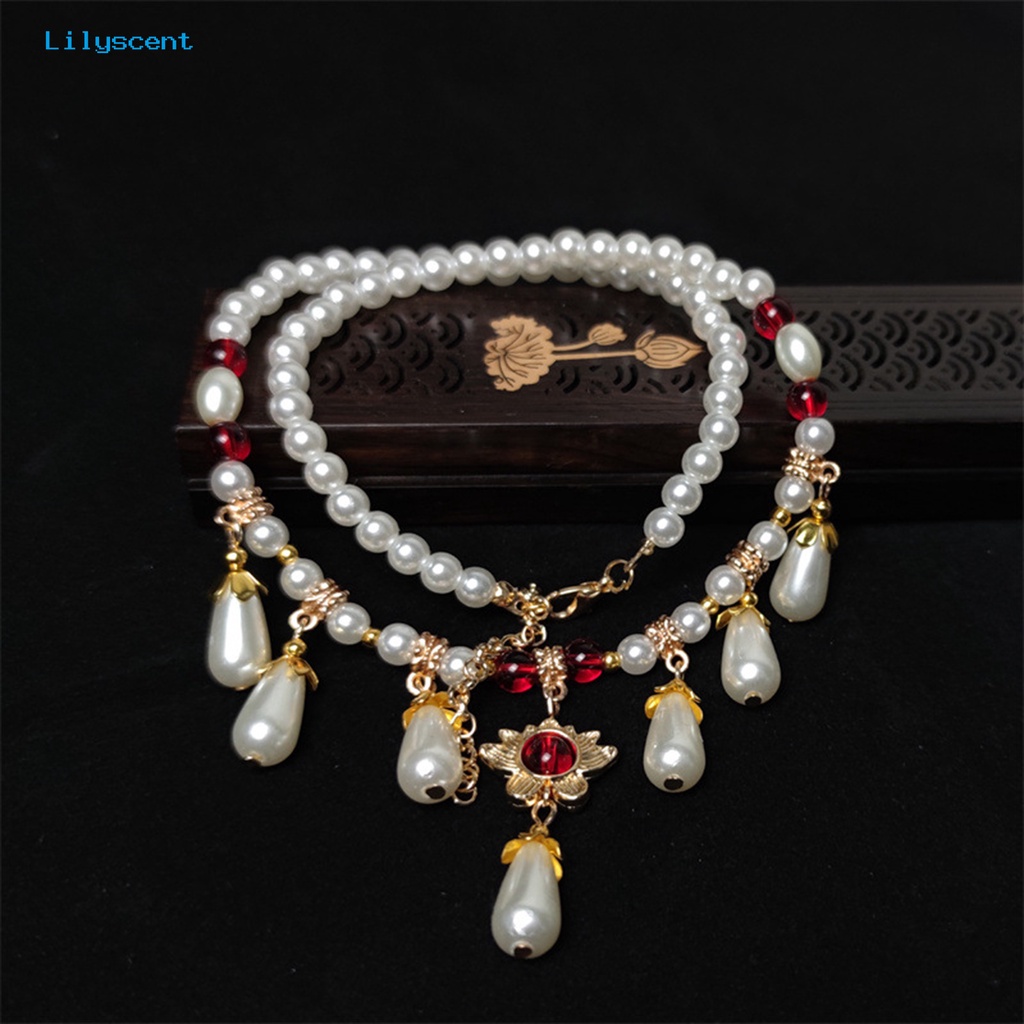 [LS] Hias Berlian Imitasi Teardrop Liontin Adjustable Vintage Kalung Wanita Mutiara Imitasi Cheongsam Kalung Perhiasan Aksesoris