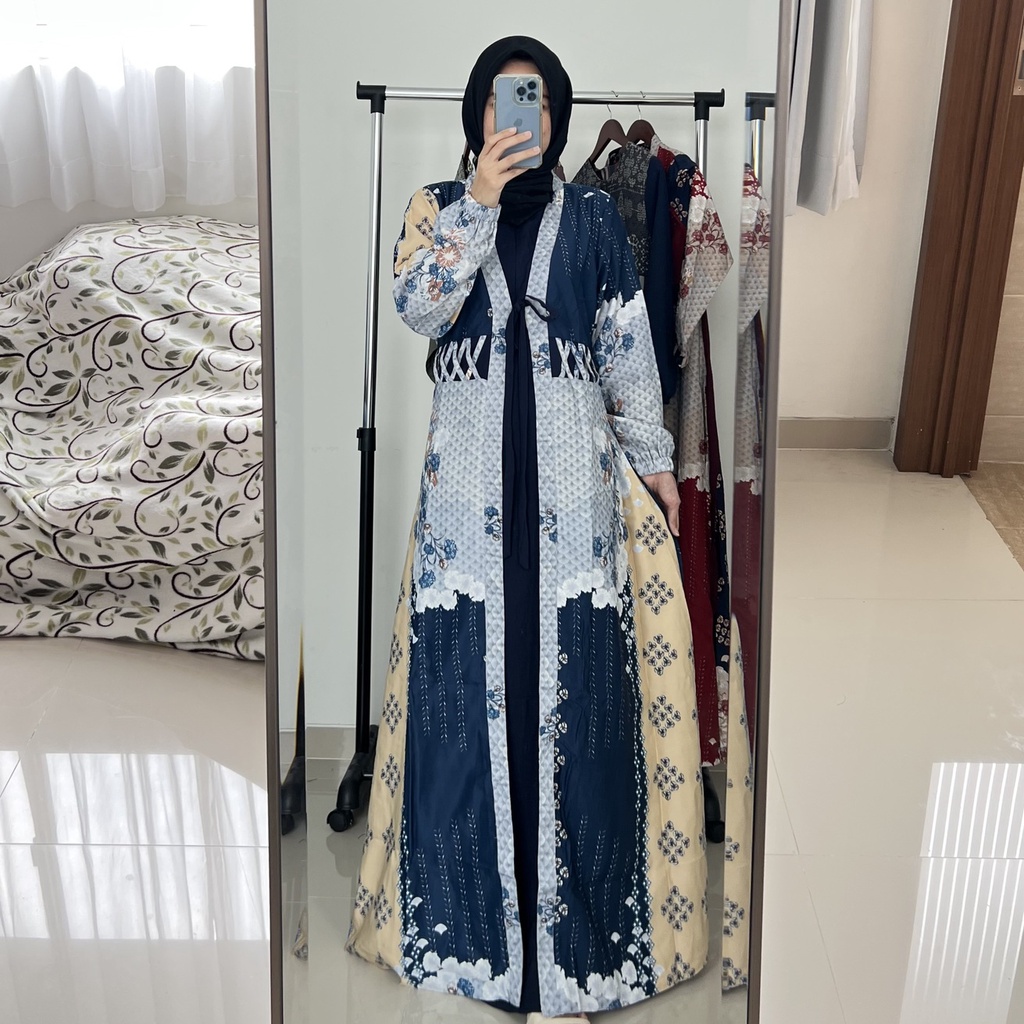 Gamis Sybilla - Gamis Rompi Pesta Raya Syari wanita Casual Lebaran Maxmara Lux MCL2 Tali Pinggang Samping